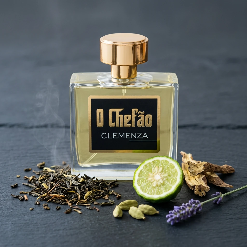 Perfume O Chefão Clemenza 100 ml com chá Darjeeling, bergamota e cardamomo sobre ardósia