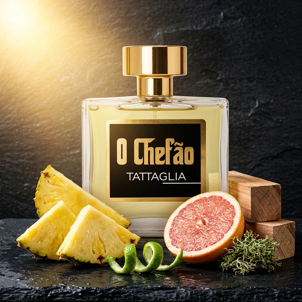 Perfume O Chefão Tattaglia 100 ml com abacaxi, toranja e cedro sobre pedra escura